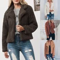 Fashion Solid Color Long Sleeve Notched Lapel Faux Cashmere Coat