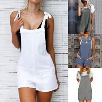 Sexy Backless High Waist Overalls Suspender Shorts