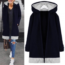 Fashion Contrast Color Long Sleeve Hooded Coat