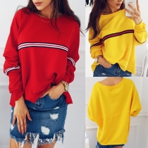 Fashion Contrast Color Long Sleeve Round Neck Loose Sweatshirt 