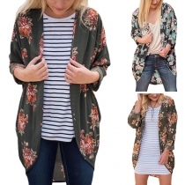 Fashion Long Sleeve Irregular Hem Printed Cardigan 