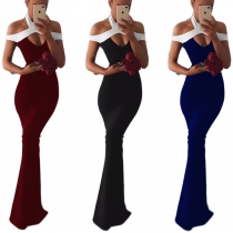 Sexy Backless Hollow Out Contrast Color Party Dress