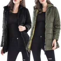Fashion Solid Color Long Sleeve Slim Fit Hooded Padded Coat 