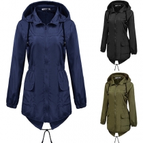 Fashion Solid Color Long Sleeve Hooded Coat