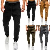 Fashion Solid Color Elastic Waist Men's Casual Pants