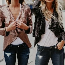 Fashion Long Sleeve Lapel Irregular Hem Slim Fit Sequin Blazer