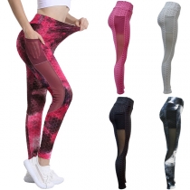 Fashion High Waist Gauze Spliced Striped Stretch Leggings