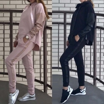 Fashion Contrast Color Long Sleeve Hoodie + Sports Pants Two-piece Set
