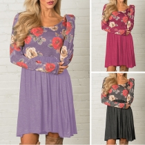 Fashion Long Sleeve Round Neck Colorful Printed Dress