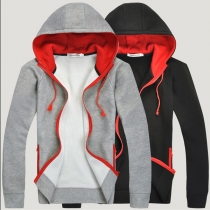 Fashion Contrast Color Long Sleeve Hooded Men's Sweatshirt Coat