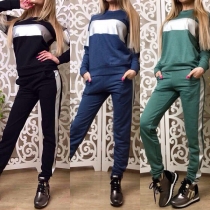 Fashion Contrast Color Long Sleeve Sweatshirt + Pants Casual Sports Suit