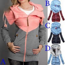 Fashion Contrast Color Long Sleeve Hooded Sweatshirt Coat