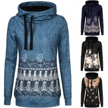 Fashion Long Sleeve Slim Fit Printed Hooded Sweatshirt