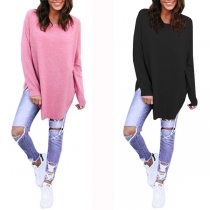 Fashion Solid Color Long Sleeve Round Neck Loose T-shirt 