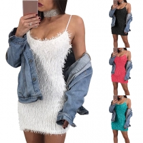 Sexy Backless Solid Color Slim Fit Mohair Sling Dress