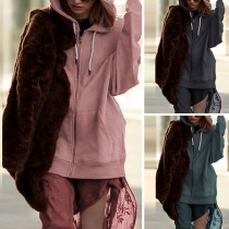 Fashion Solid Color Long Sleeve Hooded Loose Sweatshirt Coat 