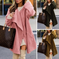 Fashion Solid Color Long Sleeve Lapel Loose Knit Cardigan 