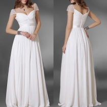 Sexy Backless V-neck High Waist Solid Color Chiffon Party Dress