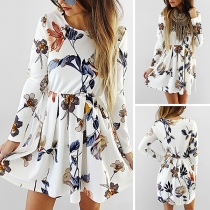 Fresh Style Long Sleeve Round Neck Printed Dress