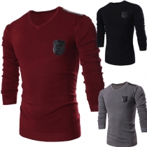 Simple Style Long Sleeve V-neck Solid Color Men's Knit Top 