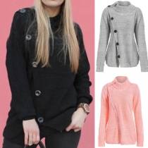 Fashion Solid Color Long Sleeve Turtleneck Asymmetrical Pullover Sweater