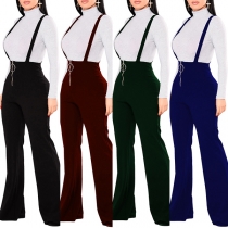 Fashion Solid Color High Waist Flared Pants Overalls