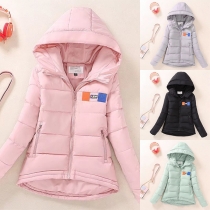Fashion Printed Long Sleeve High-low Hem Hooded Padded Coat 