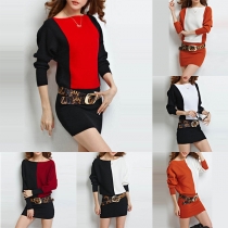 Fashion Contrast Color Dolman Sleeve Round Neck Sweater Dress