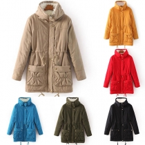 Fashion Solid Color Long Sleeve Plush Lining Padded Coat 