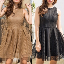 Elegant Solid Color Sleeveless Round Neck High Waist Dress