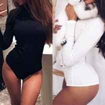 Fashion Solid Color Long Sleeve Mock Neck Bodysuit