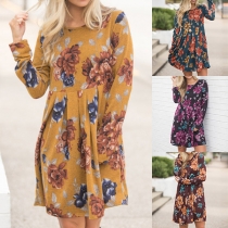 Fresh Style Long Sleeve Round Neck Printed Dress