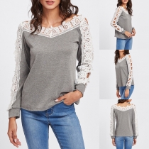 Fashion Lace Spliced Long Sleeve T-shirt 