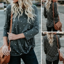 Fashion Dots Printed Long Sleeve Round Neck T-shirt 