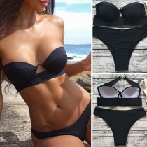 Sexy Solid Color Bandeau Bikini Set 