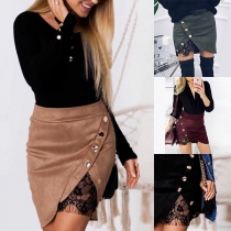 Fashion High Waist Lace Spliced Irregular Hem Bust Skirt