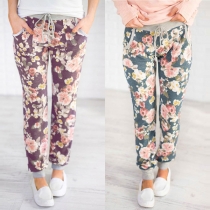 Fashion Drawstring Waist Printed Casual Pants