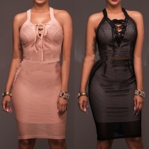 Sexy Lace-up Deep V-neck Sleeveless High Waist Tight Dress