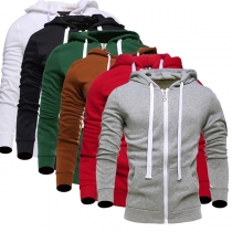 Fashion Solid Color Long Sleeve Hooded Couple Sweatshirt Coat 