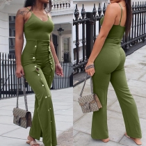 Sexy Backless V-neck Double-breasted High Waist Sling Jumpsuit