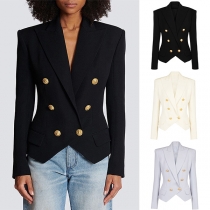 Elegant långärmad enfärgad dubbelknäppt kavaj i Slim Fit