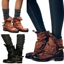 Retro stil rundtåad plattklackade Sido-dragkedja Booties