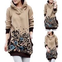 Fashion Long Sleeve Slim Fit Contrast Color Printed Hoodie