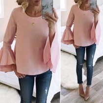Fashion Solid Color Trumpet Sleeve Round Neck T-shirt