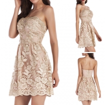 Sexy Backless Strapless High Waist Embroidered Dress