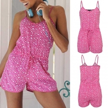 Sexy Backless Drawstring Waist Sling Printed Romper 