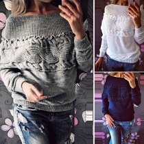 Fashion Solid Color Long Sleeve Boat Neck Sweater