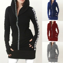 Fashion Letters Printed Long Sleeve Hooded Sweatshirt