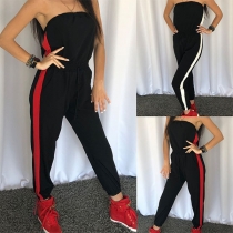 Sexy Off-the-shoulder High Waist Stripe-trim Jumpsuit
