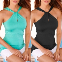 Sexy Off-shoulder Solid Color Halter Top